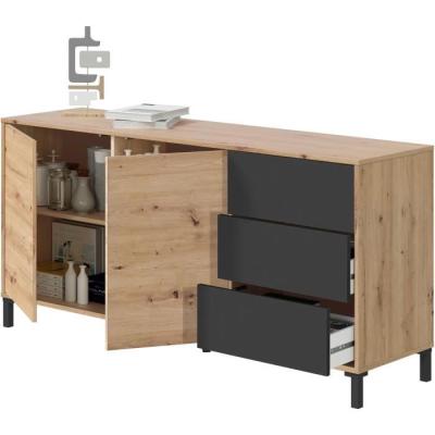 Buffet Brooklyn 2 portes 3 tiroirs - Chene et noir