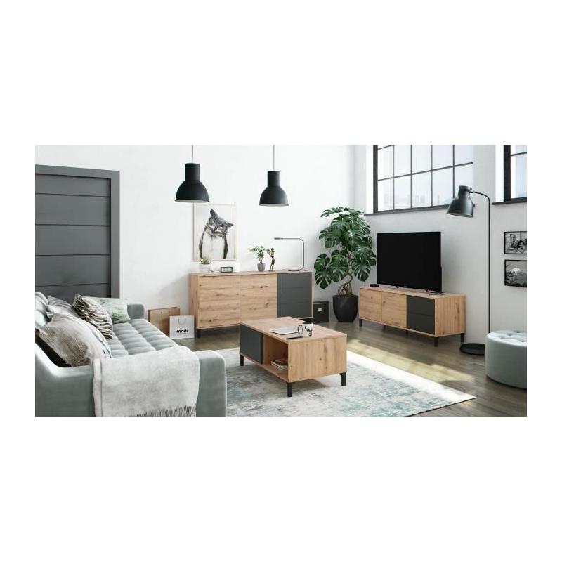 Buffet Brooklyn 2 portes 3 tiroirs - Chene et noir