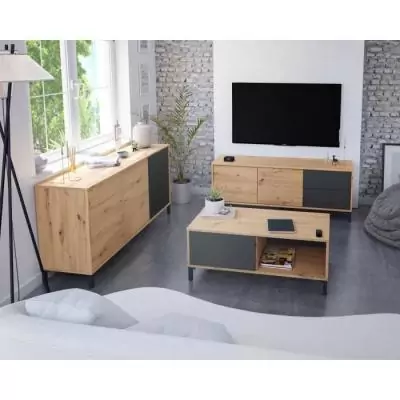 Buffet Brooklyn 2 portes 3 tiroirs - Chene et noir