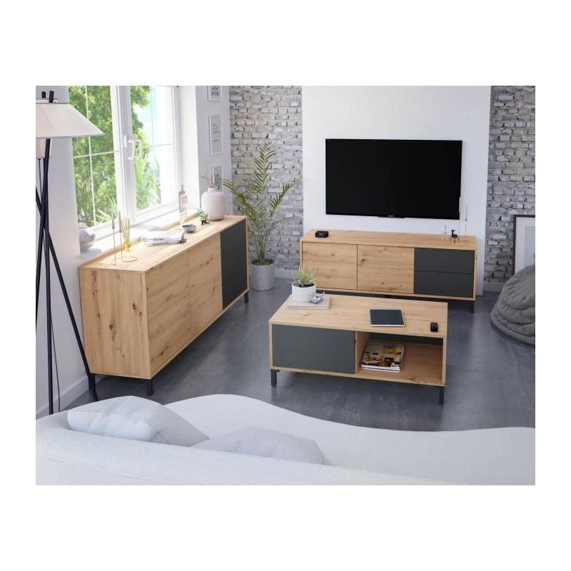 Buffet Brooklyn 2 portes 3 tiroirs - Chene et noir