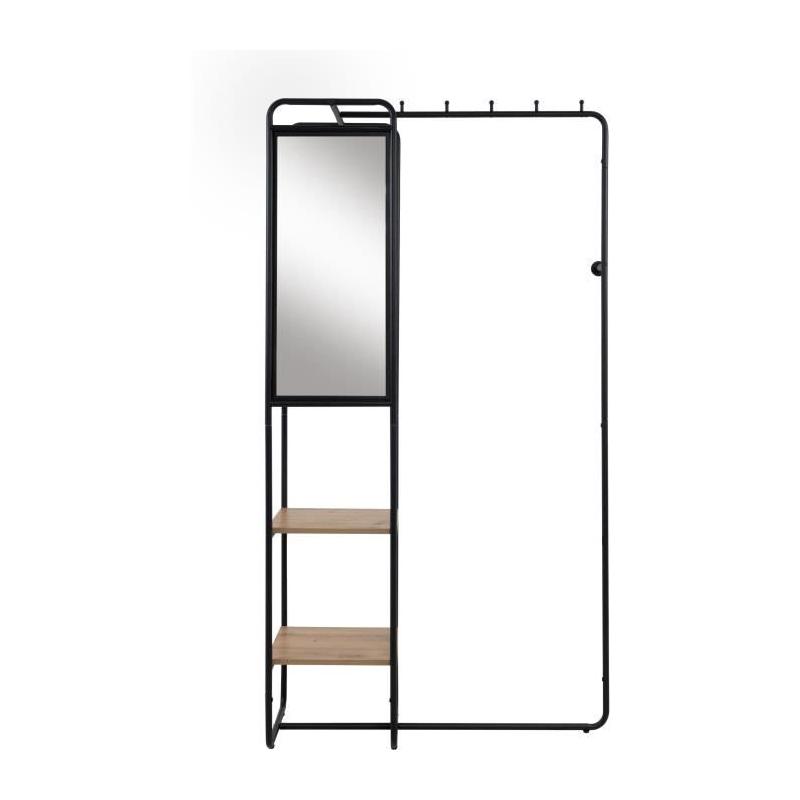 Meuble d'entrée LUTON - Design Métallique - Noir/Chêne - 100x185x37cm