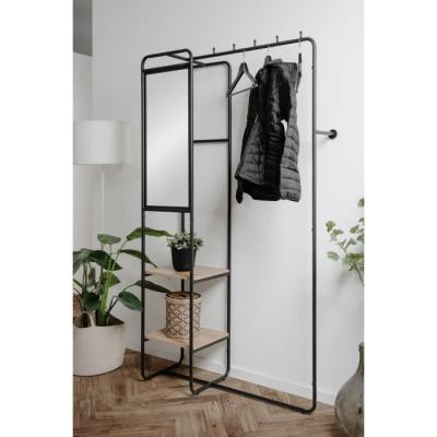 Meuble d'entrée LUTON - Design Métallique - Noir/Chêne - 100x185x37cm