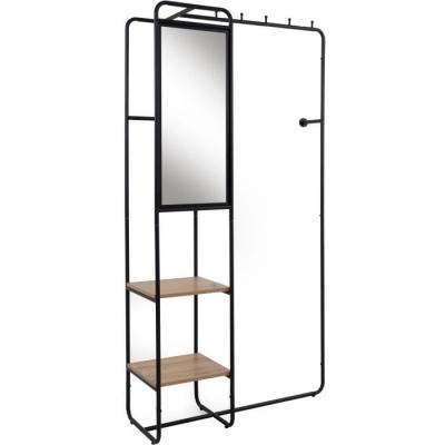 Meuble d'entrée LUTON - Design Métallique - Noir/Chêne - 100x185x37cm
