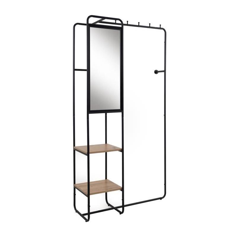 Meuble d'entrée LUTON - Design Métallique - Noir/Chêne - 100x185x37cm
