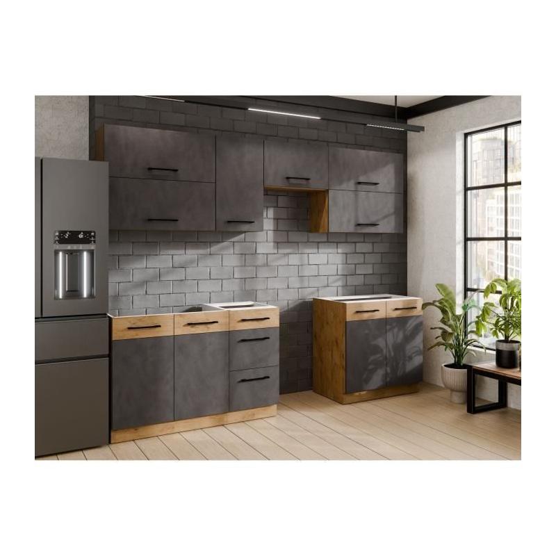 Cuisine complète ROCK 7 éléments - Décor chêne lancelot et gris matera