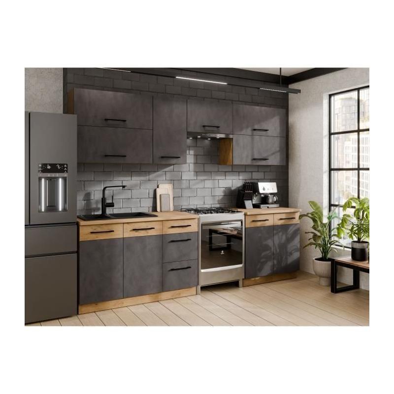 Cuisine complète ROCK 7 éléments - Décor chêne lancelot et gris matera