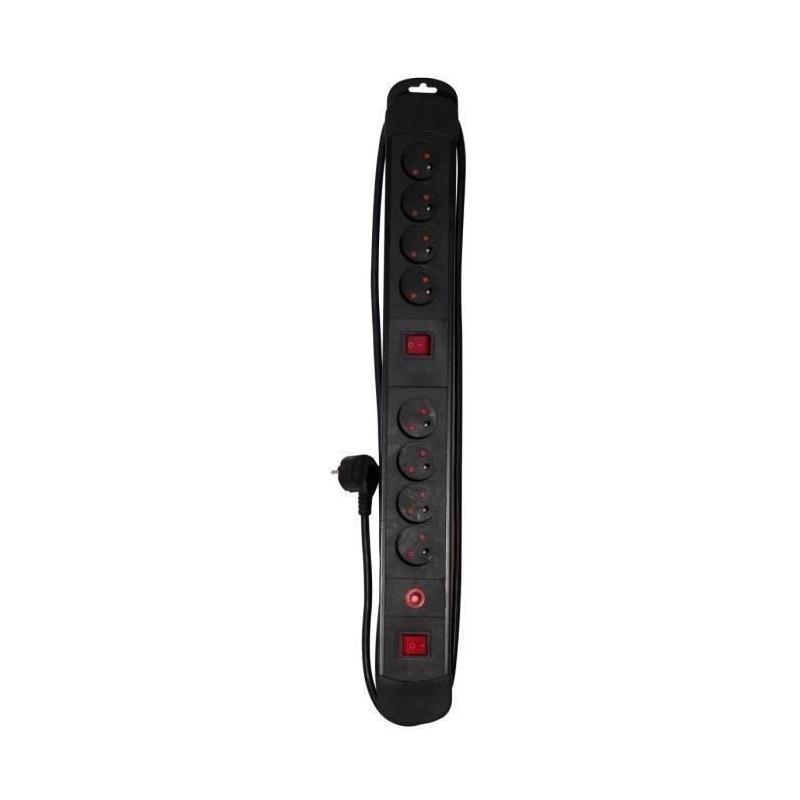 Multiprise CHACON Bloc 8 prises 16A avec 2 interrupteurs noir