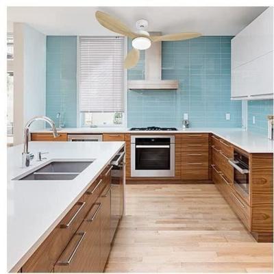 Ventilateur de plafond OKLAHOMA Blanc & Bois - Ø137cm 100W + LED