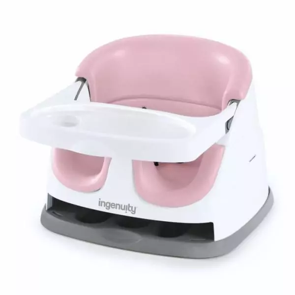INGENUITY Réhausseur de chaise bébé enfant de 6 mois a 3 ans, Base 2 en 1 Pivoine, plateau amovible, rangement et nettoyage f