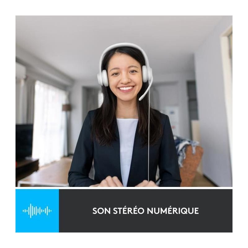 Casque Filaire Logitech H390 Blanc - Stéréo, Microphone Antibruit