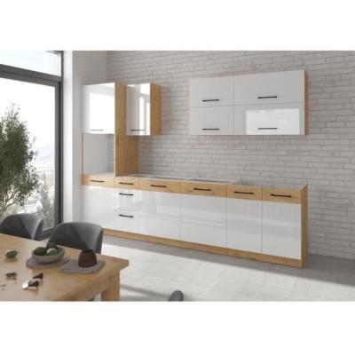 ROCK Cuisine complète 300 cm Chêne Lancelot et Blanc brillant