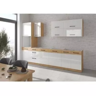 ROCK Cuisine complète 300 cm Chêne Lancelot et Blanc brillant