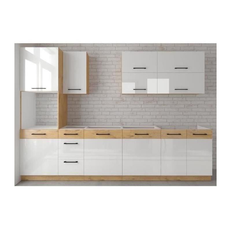 ROCK Cuisine complète 300 cm Chêne Lancelot et Blanc brillant