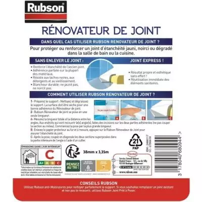 Rubson Renov'Joint - Ruban d'étanchéité SDB Saine - 38mmx3.35m