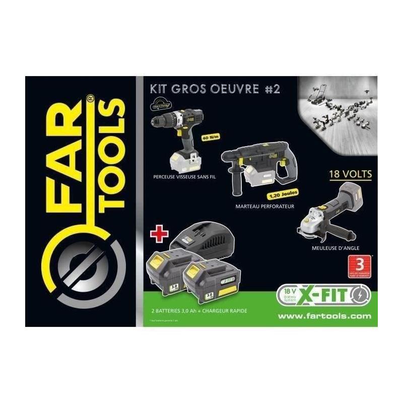 PACK X-FIT « GROS OEUVRE » 3 machines 18V + 2 batteries 18V 3.0Ah