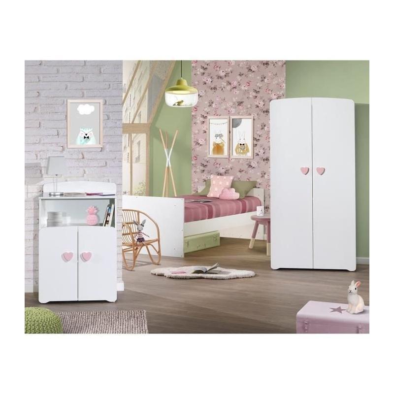 Lit bébé combiné évolutif - BABY PRICE - Basic - Blanc - Bouton coeur rose