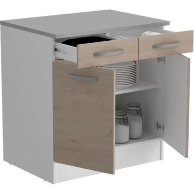 Meuble bas 2 portes + 2 tiroirs OSLO - Chene Jackson