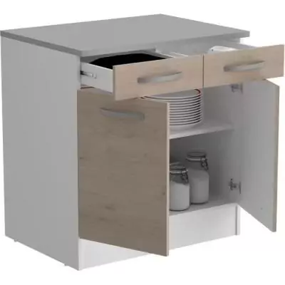 Meuble bas 2 portes + 2 tiroirs OSLO - Chene Jackson