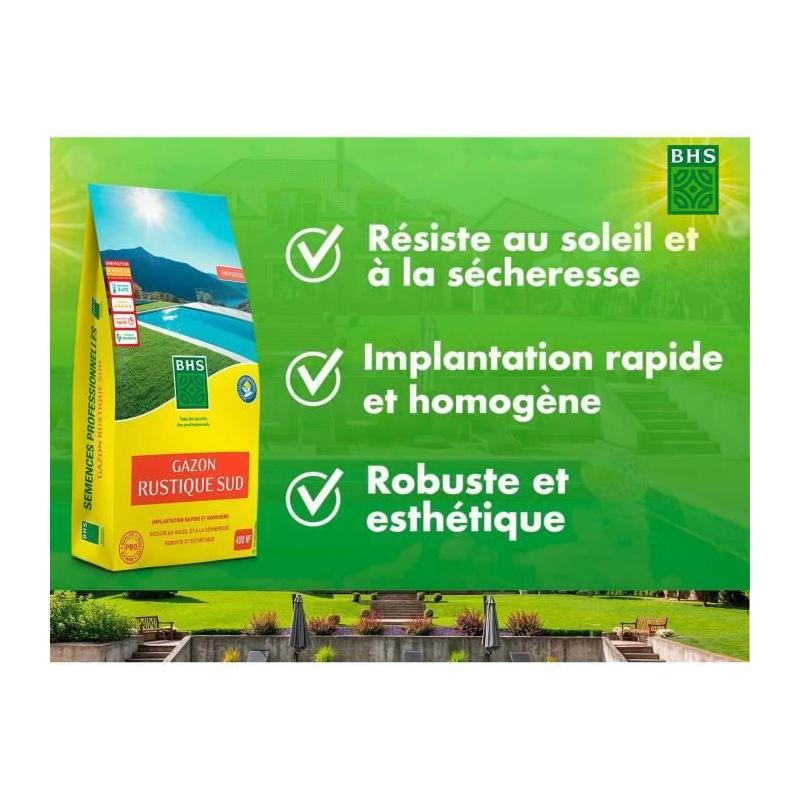 Gazon Rustique Sud - 10kg | Fétuque élevée | Résistant & Homogène