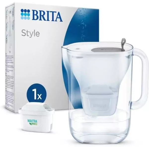 Carafe filtrante BRITA Style grise (2,4L) inclus 1 cartouche filtrante MAXTRA PRO All-in-1.