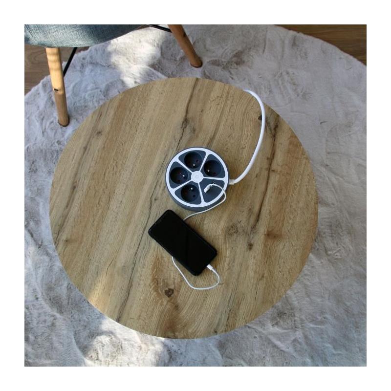 Bloc cercle - CHACON - 4 x16 A + 2 USB-1 - 1,5 m - Gris - Compact et polyvalent