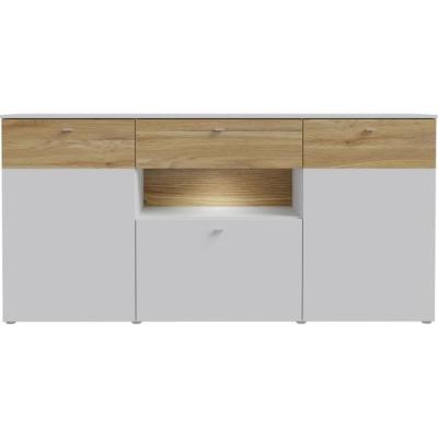 Buffet COMO 3 portes 1 tiroir LED - Gris/Chene - 195 cm