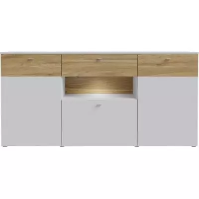 Buffet COMO 3 portes 1 tiroir LED - Gris/Chene - 195 cm