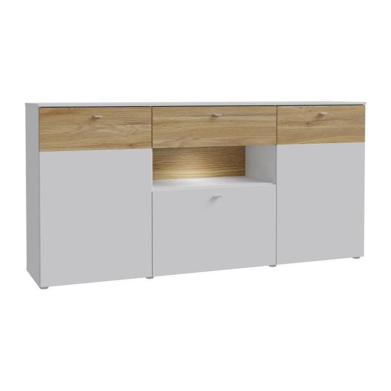 Buffet COMO 3 portes 1 tiroir LED - Gris/Chene - 195 cm