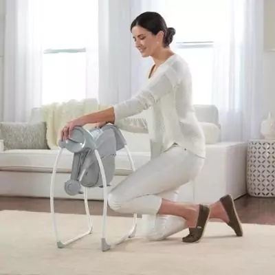 Balancelle électrique pliable avec arche de jeu - Réglages balancement, minuterie - Foret