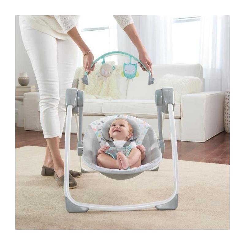 Balancelle électrique pliable avec arche de jeu - Réglages balancement, minuterie - Foret