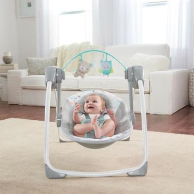 Balancelle électrique pliable avec arche de jeu - Réglages balancement, minuterie - Foret