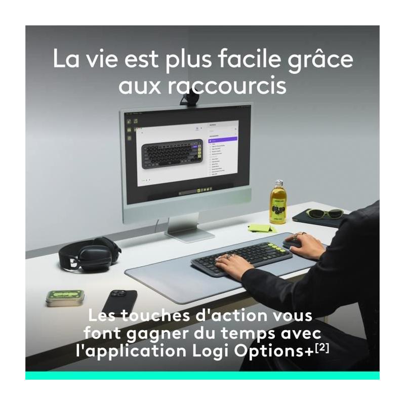 Clavier Logitech Sans Fil Pop Icon Keys AZERTY Graphite