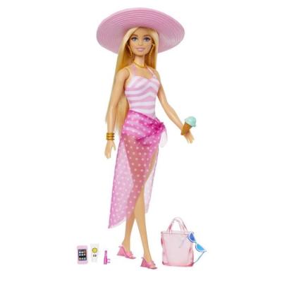 Barbie Plage: Poupée blonde en maillot de bain et accessoires