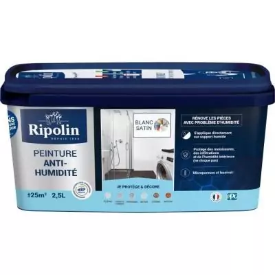 Peinture étanchéité anti-humidité satin blanc 2,5L Ripolin - Protégez votre intérieur efficacement