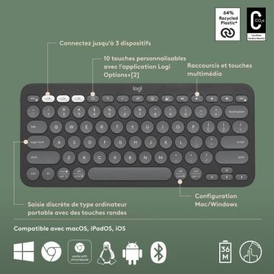 Clavier Logitech Pebble Keys 2 K380s - Bouton Easy-switch - Noir