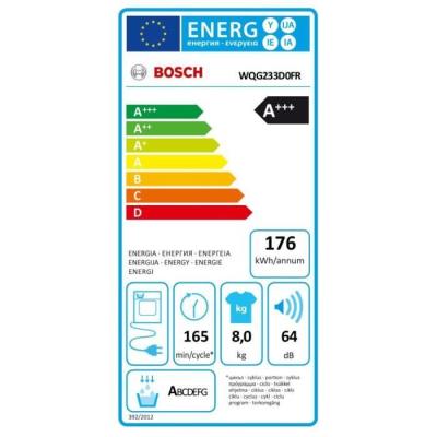 Bosch Serie 6 WQG233D0FR sèche-linge Pose libre Charge avant 8 kg Blanc