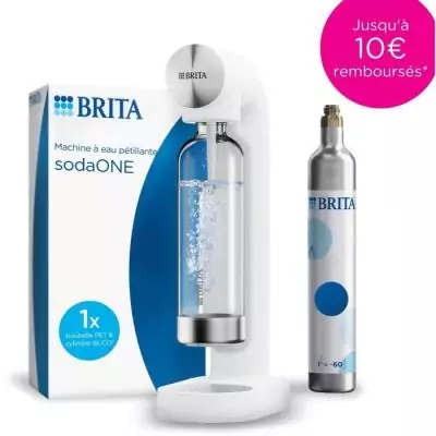 Machine à eau pétillante BRITA sodaONE blanche - Gazéifiez votre eau à la maison !
