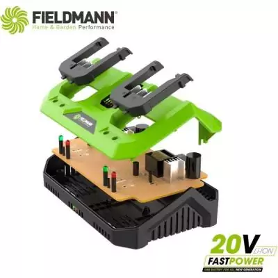 Chargeur double FIELDMANN pour batteries 20V - Charge 2Ah en 60 min - Compatible 2Ah, 4Ah