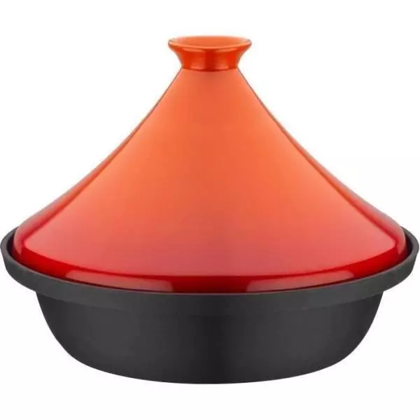 Tajine fonte massive - GSW - 30 x 22 cm - Couvercle céramique - Induction - Orange
