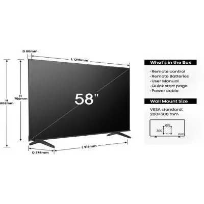 TV LED HISENSE 58A6N - 58" 4K UHD Dolby Vision