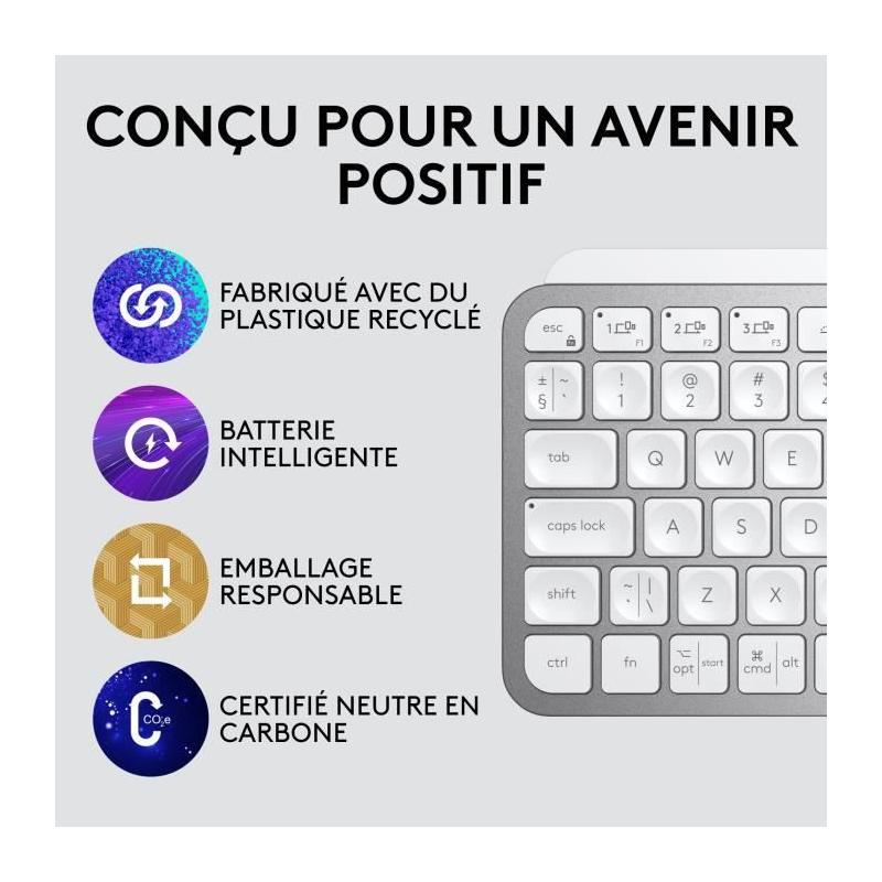 Clavier Logitech MX Keys Mini - Sans fil - Rétroéclairé - Gris clair