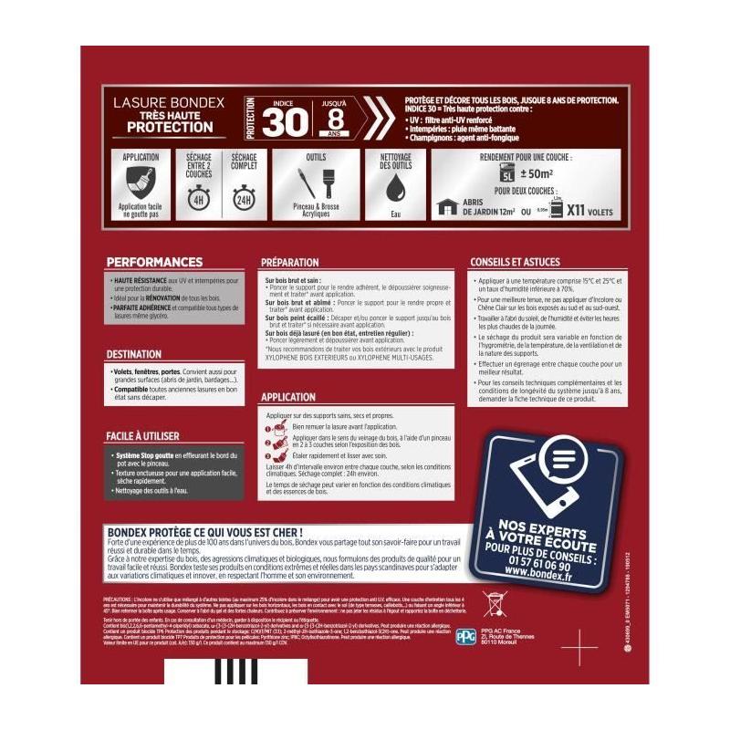 BONDEX Lasure 8 ans Indice 30 Chêne Doré Satin 5L