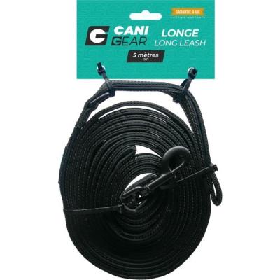 Longe pour chien CANI GEAR 5 m - Néoprène souple avec poignée - Noir