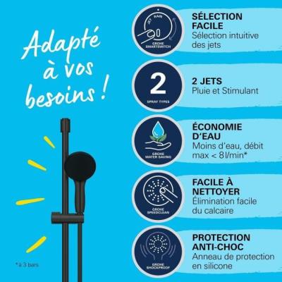 Ensemble de douche GROHE Vitalio Start 110 - Noir et économie d'eau