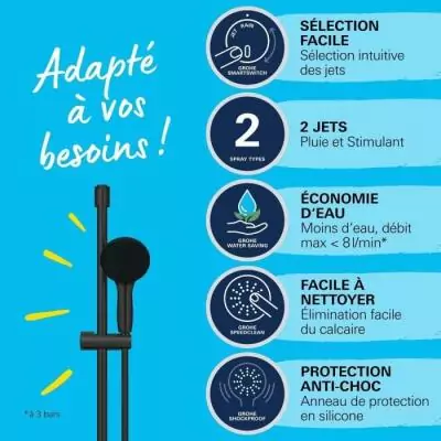 Ensemble de douche GROHE Vitalio Start 110 - Noir et économie d'eau