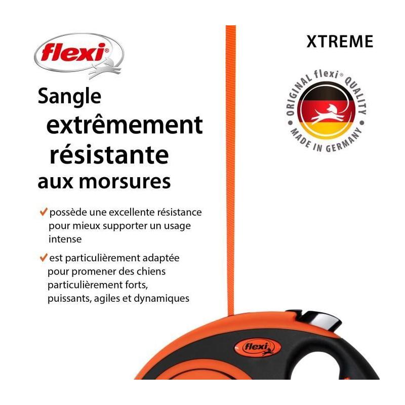 Laisse extensible TRIXIE flexi XTREME - Taille L - 8m - Noir et orange