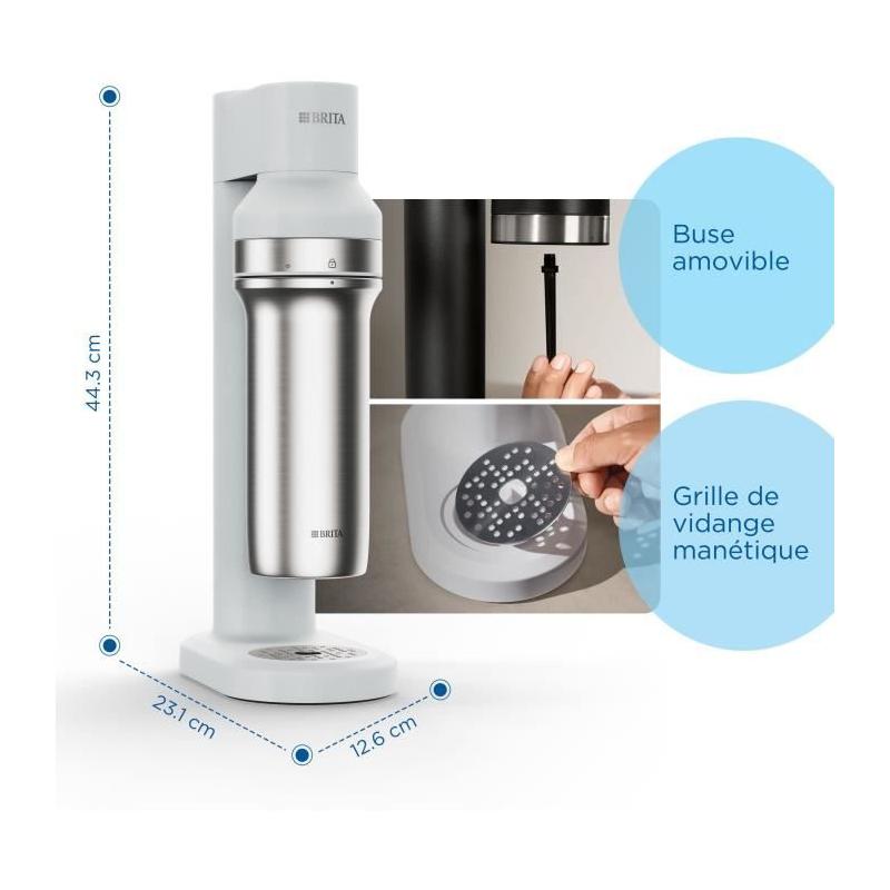 Ensemble BRITA sodaTRIO blanche avec bouteilles en verre et acier inoxydable