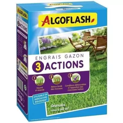 Engrais Gazon AlgoFlash Naturasol - 3 Actions - 3 kg