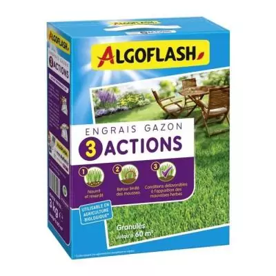 Engrais Gazon AlgoFlash Naturasol - 3 Actions - 3 kg