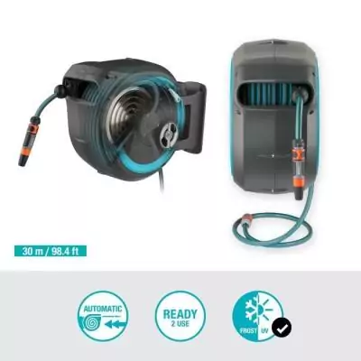 Dévidoir automatique mural RollUp L GARDENA - Kit complet 
